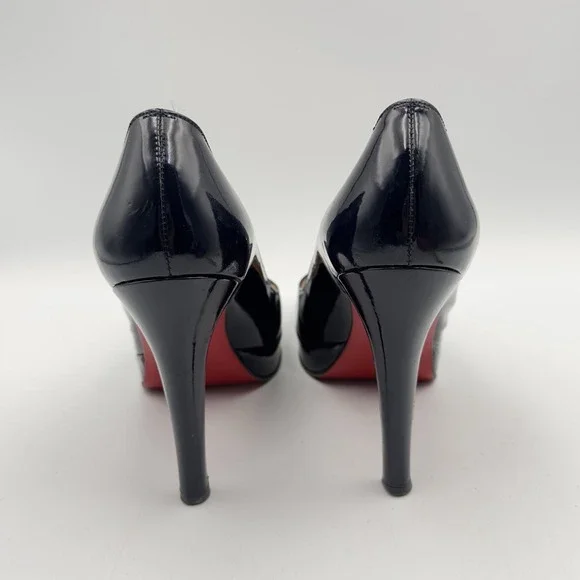 Christian Louboutin Vero Cuoio Leather Black CrissCross Toe Suede Covered 38.5